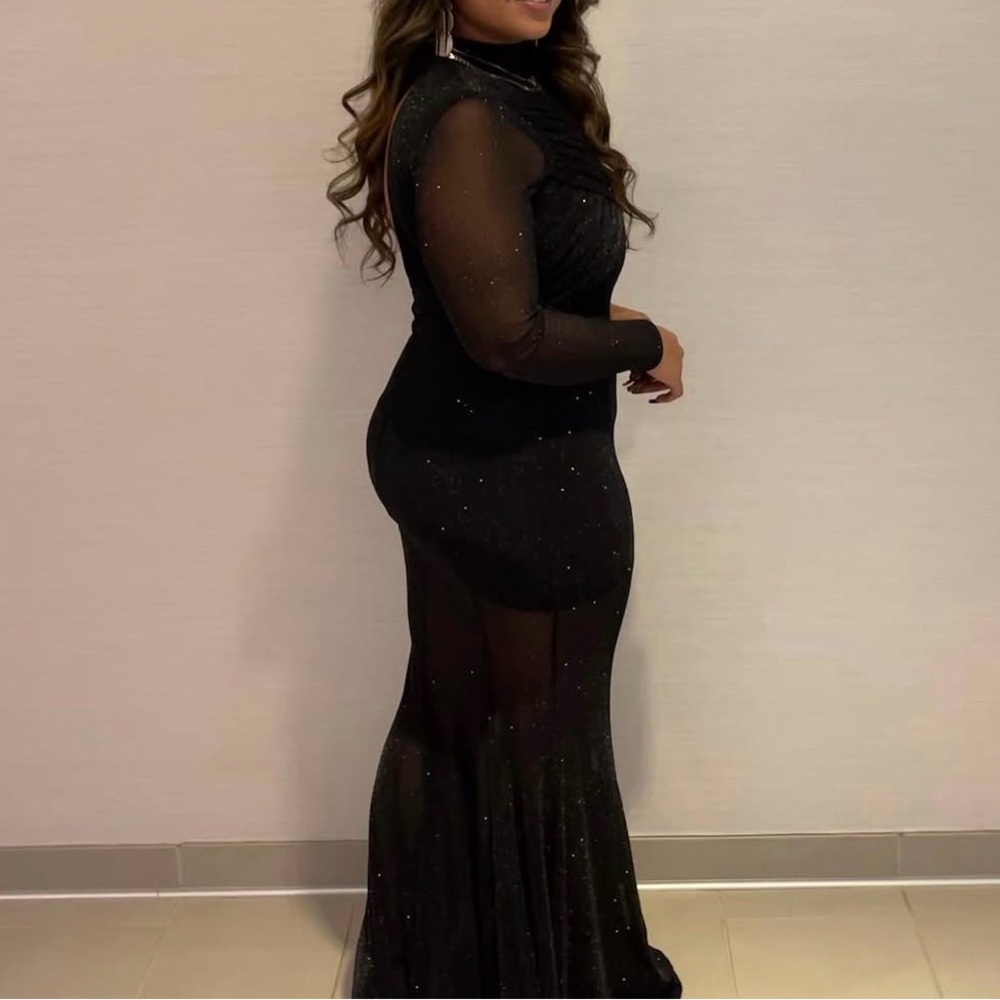 Fashion Nova Black Sheer Long Sleeve Dress